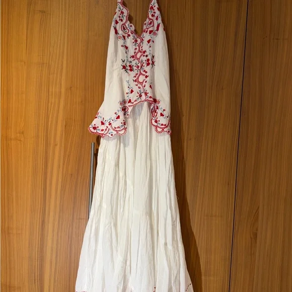 Free People White Maxi Cotton Dress with Red Embroidery - Picture 15 of 15